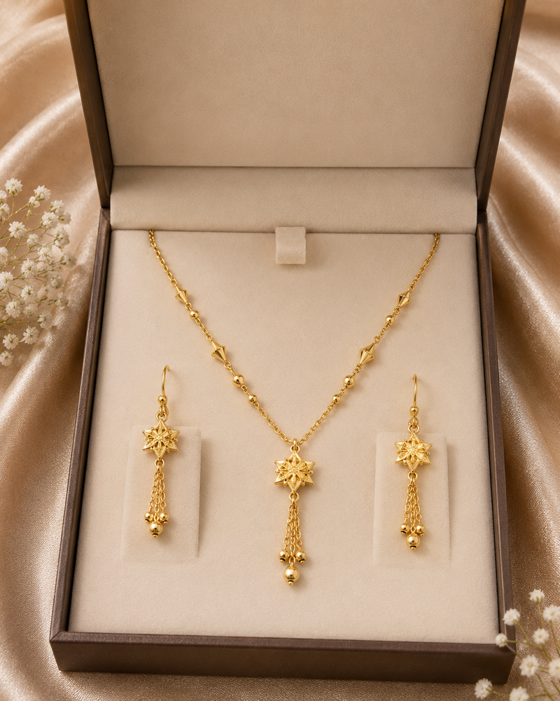 Elegant Star Tassel Necklace & Earrings Set – Gold-Tone Jewelry for Women