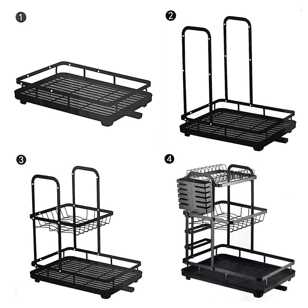Two-Tier Dish Drying Rack – Space-Saving Kitchen Organizer with Drain Tray