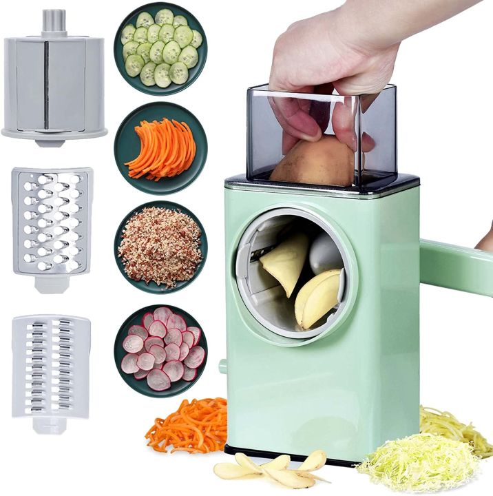 Stainless Steel Rotary Vegetable Cutter – 3-in-1 Hand Crank Slicer & Shredder