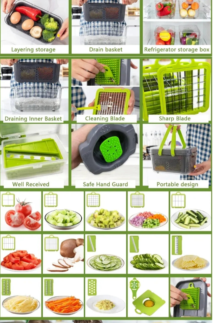 Kitchen Multifunctional Vegetable Cutter 22 Pcs Set | Slicer, Shredder, Dicer For Onion, Potato, Fruits & Vegetables | Household Food Chopper Set