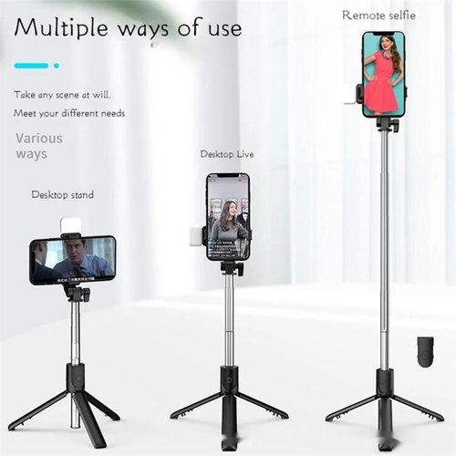 4 in 1 Wireless Selfie Stick Tripod with Bluetooth Shutter & Light | Foldable, Extendable up to 70CM – Compatible with All Phones