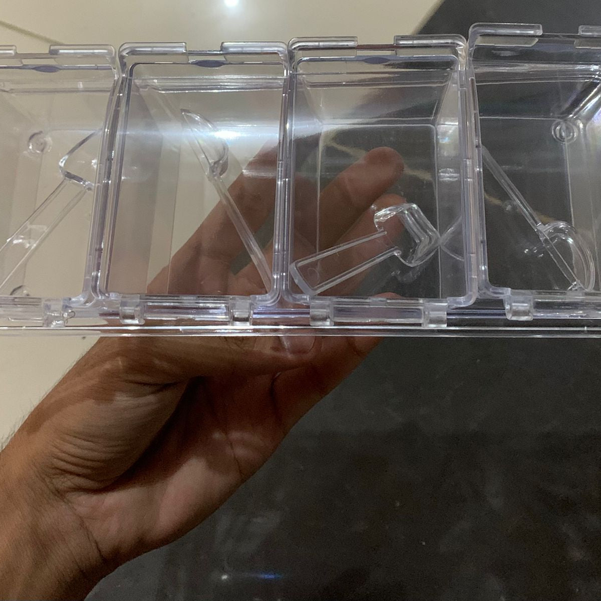 Crystal Seasoning Box With 4 Compartments And Spoons – Transparent Spice Storage Container Set For Kitchen Organization