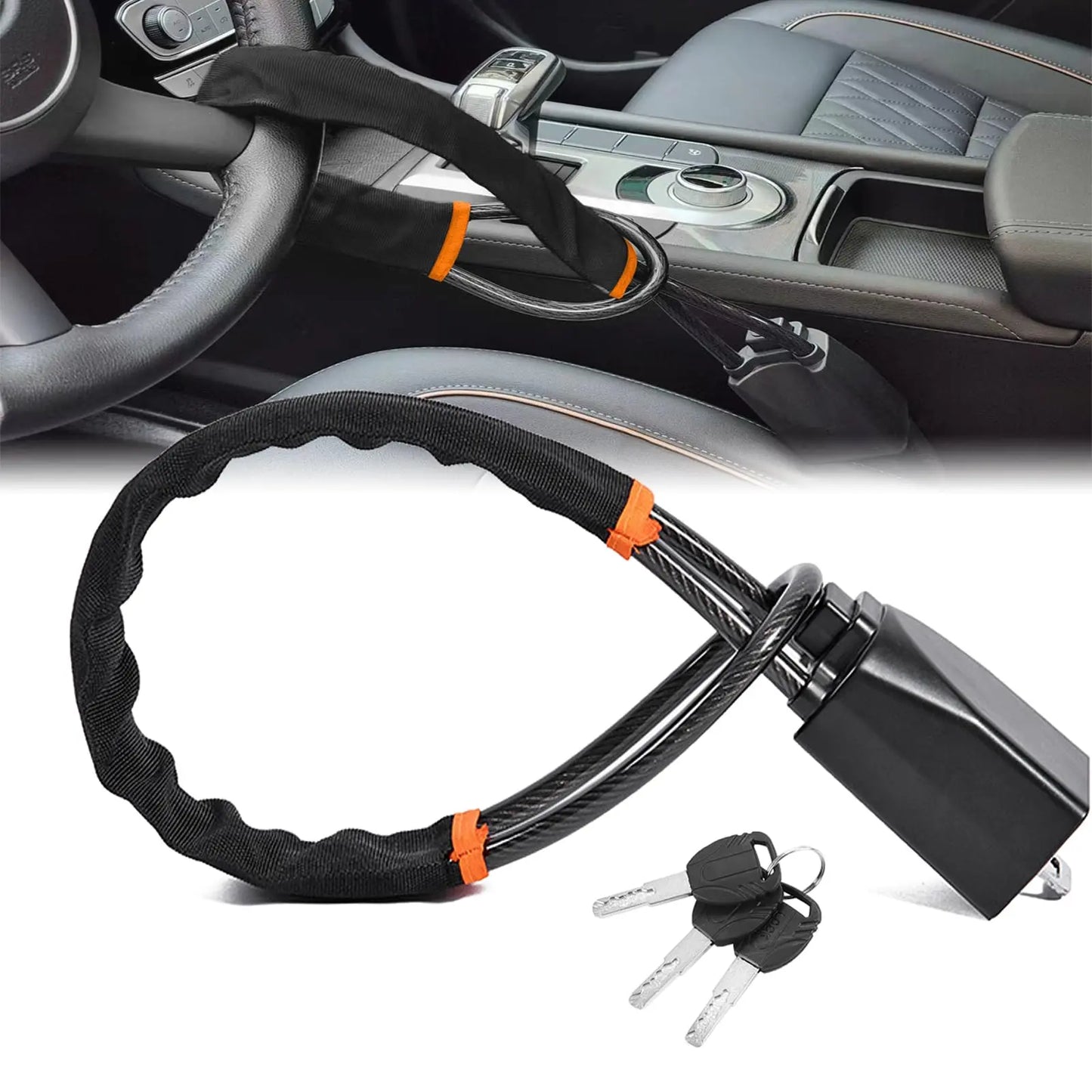 Car Steering Lock with Seat Belt Buckles Anti Theft Protection Device with three keys