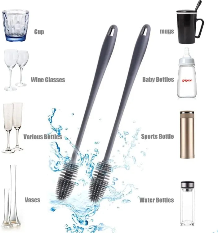 Silicone Feeder Bottle Brush Glass Brush Cup Brushes Long Handle | Silicone Bottle Cleaning Brush With Long Handler