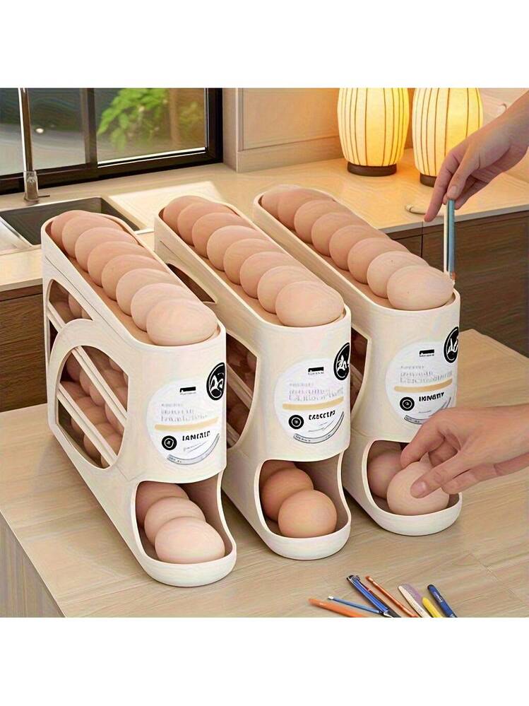 Rolling Egg Dispenser Rack – Auto-Roll 3-Tier Egg Storage Organizer