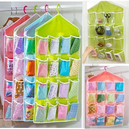 16 Pocket Closet Over Door Wall Hanging Storage Organizer Bag (Random Color)