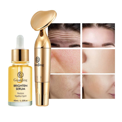 Guanjing Brighten Serum 40Ml With Facial Massager – Deep Nourishing Skin Care Set To Fade Fine Lines And Restore Youthful Glow (GJ7207)