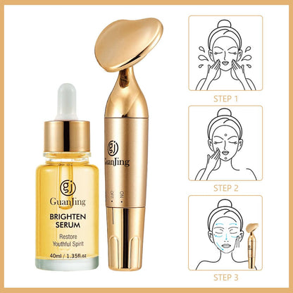 Guanjing Brighten Serum 40Ml With Facial Massager – Deep Nourishing Skin Care Set To Fade Fine Lines And Restore Youthful Glow (GJ7207)