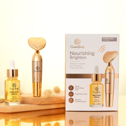 Guanjing Brighten Serum 40Ml With Facial Massager – Deep Nourishing Skin Care Set To Fade Fine Lines And Restore Youthful Glow (GJ7207)