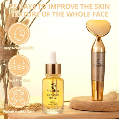 Guanjing Brighten Serum 40Ml With Facial Massager – Deep Nourishing Skin Care Set To Fade Fine Lines And Restore Youthful Glow (GJ7207)