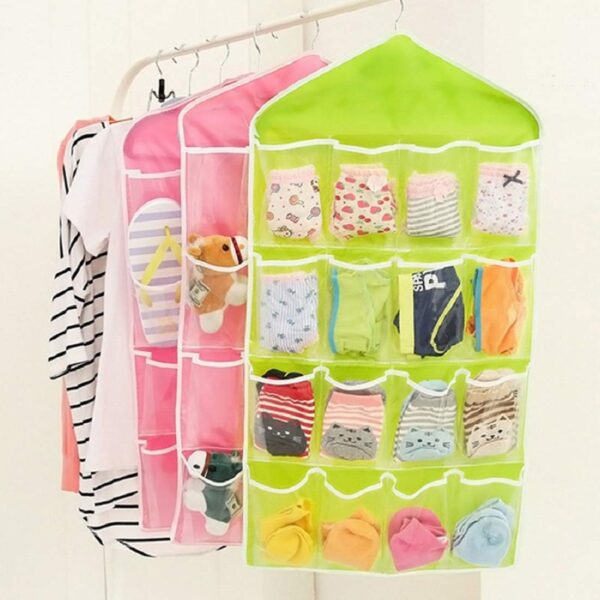 16 Pocket Closet Over Door Wall Hanging Storage Organizer Bag (Random Color)