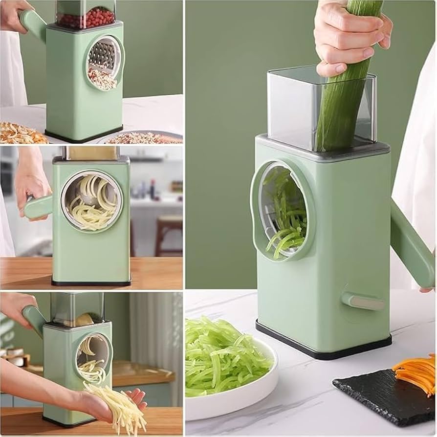 Stainless Steel Rotary Vegetable Cutter – 3-in-1 Hand Crank Slicer & Shredder