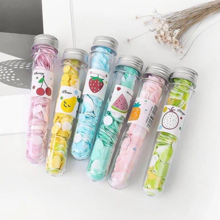 Mini Bottle Fruity Paper Soap. Designed for mobility, travel and keeping in personal bag