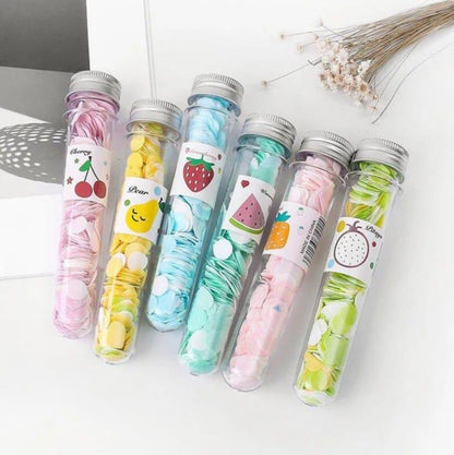 Mini Bottle Fruity Paper Soap. Designed for mobility, travel and keeping in personal bag