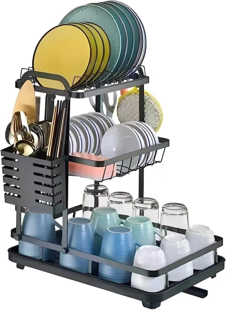 Two-Tier Dish Drying Rack – Space-Saving Kitchen Organizer with Drain Tray