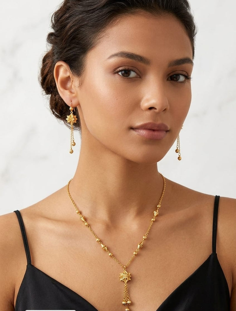 Elegant Star Tassel Necklace & Earrings Set – Gold-Tone Jewelry for Women