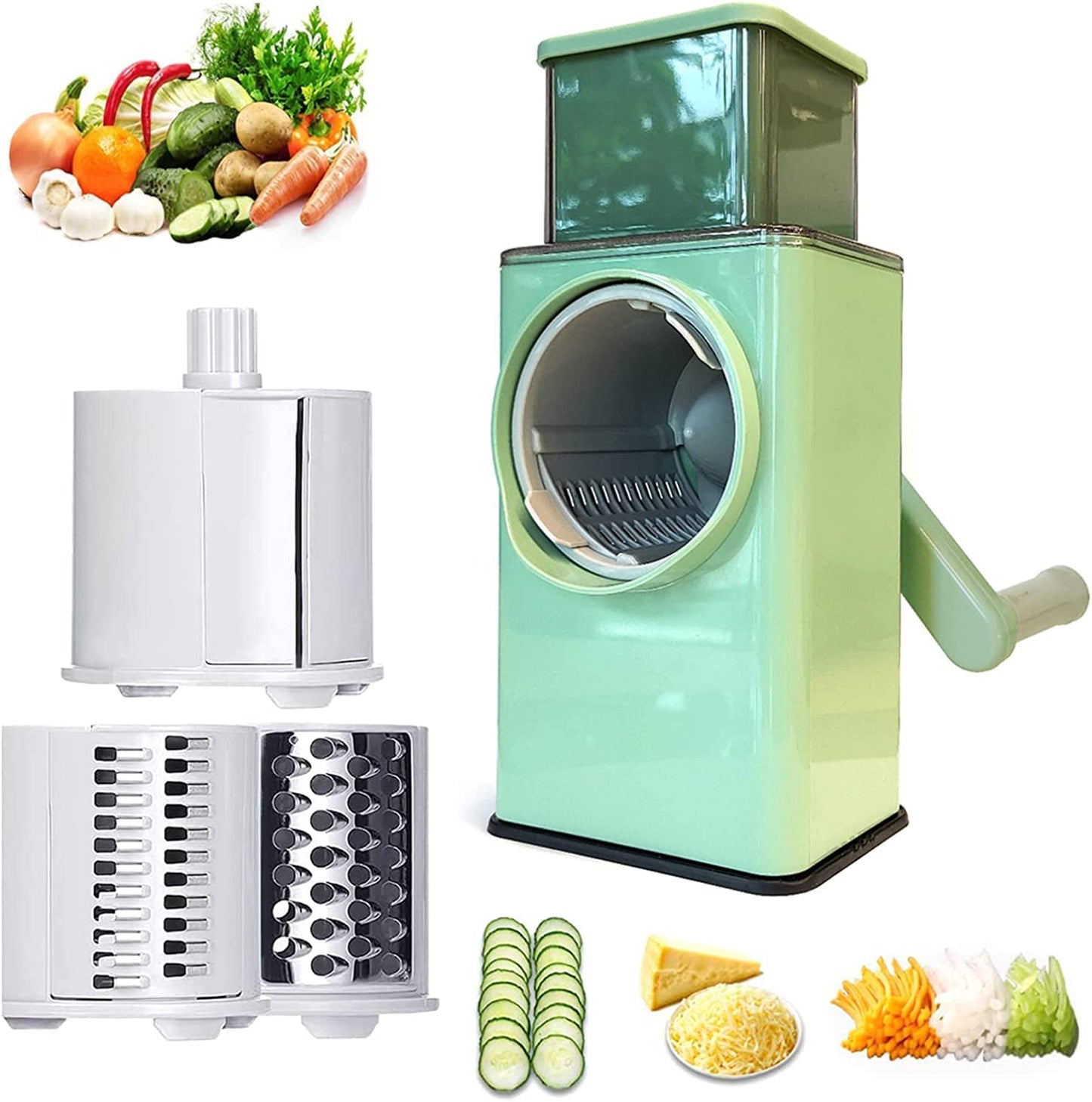 Stainless Steel Rotary Vegetable Cutter – 3-in-1 Hand Crank Slicer & Shredder