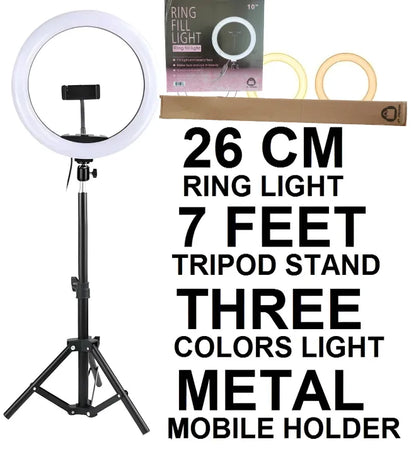 26CM/ 36CM/45CM Ring Light with Mobile Holder and 7ft Tripod Stand RingLight with 7 Feet Stand Three Colours Makeup LED RingLight with Tripod Stand Dimmable Selfie RingLight with USB for Videography and Photography