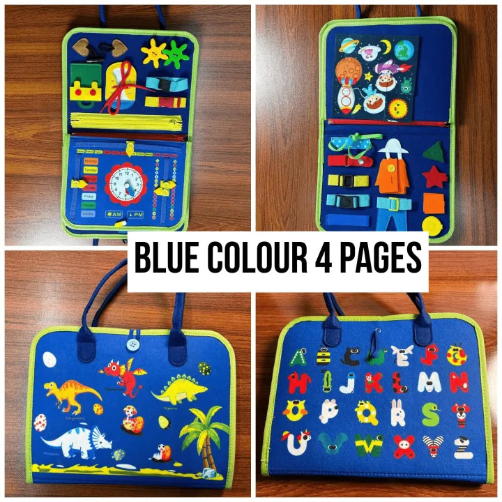 Reusable Montessori Busy Book for Toddlers – 4-Pages Educational Learning Toy with Stickers & Flashcards | Quiet Travel Activity Board for Kids Age 3+ | Early Skills & Motor Development