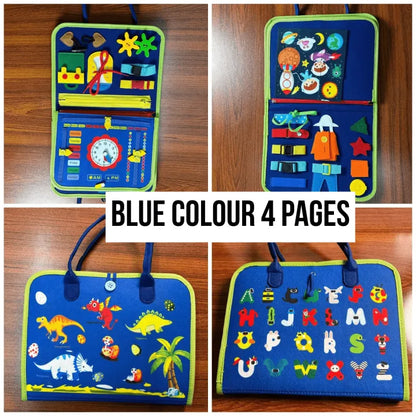 Reusable Montessori Busy Book for Toddlers – 4-Pages Educational Learning Toy with Stickers & Flashcards | Quiet Travel Activity Board for Kids Age 3+ | Early Skills & Motor Development