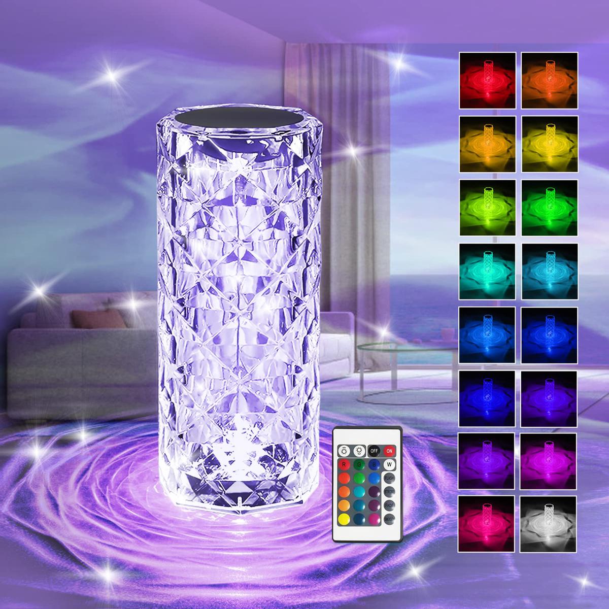 16 Colors Diamond Rose Crystal Touch Lamp Bedside Acrylic Usb Rechargeable Table Lamp - With Remote