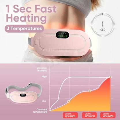 Period Cramp Relief Belt - Portable Electric Menstrual Heating Pad with Massager | Heated Waist Belt for Fast Menstrual Cramp Relief | 3 Heat Levels & 4 Massage Modes | Rechargeable & Adjustable for Women & Girls