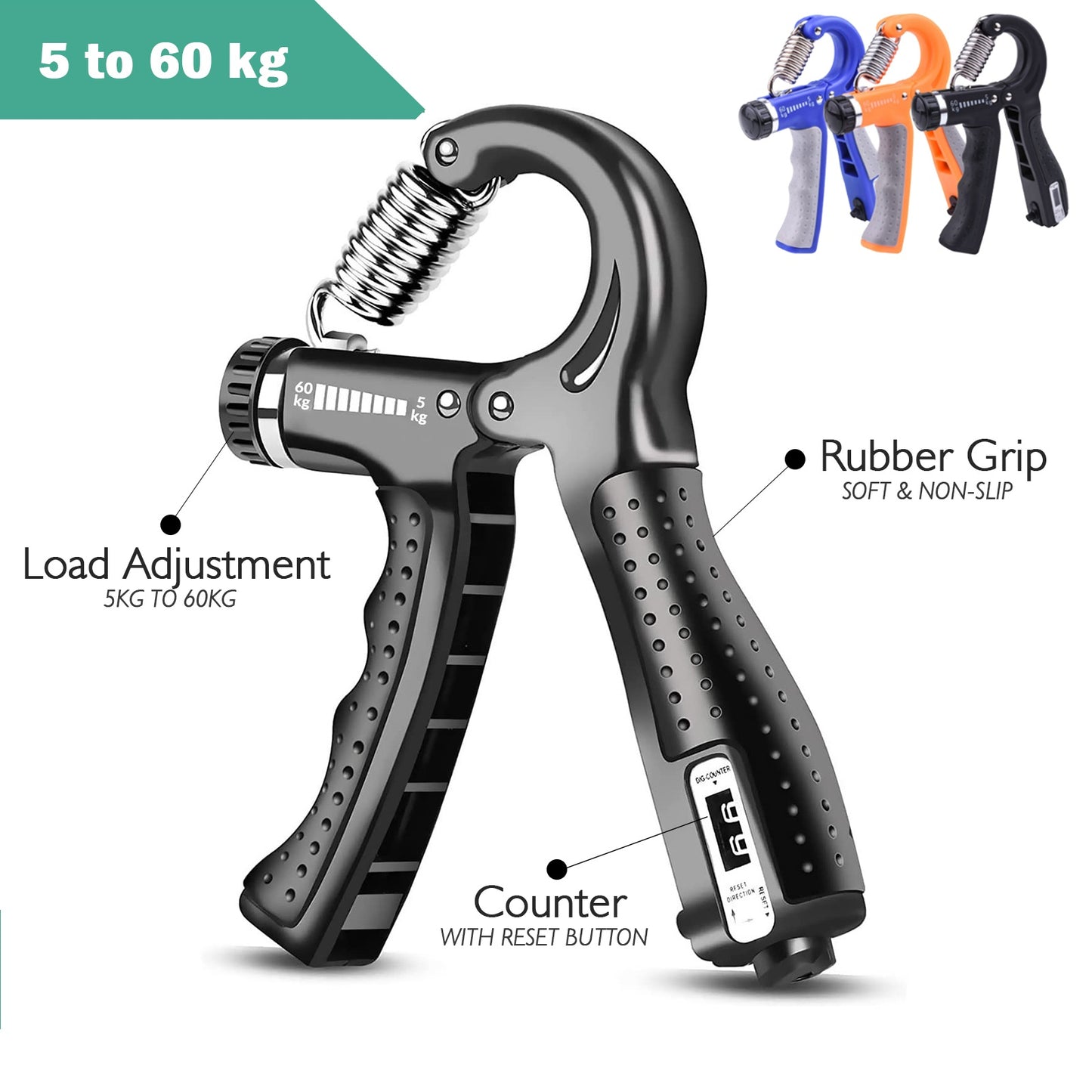 Automatic Counting Hand Gripper With Rubber Grip Adjustable Resistance Non-Slip Hand Grip Strength Trainer Fingers Wrist Forearm Exerciser Workout Gear Home Gym Exercise Equipment Hand Gripper 5-60KG Automatic Non-Slip Hand Strengthen