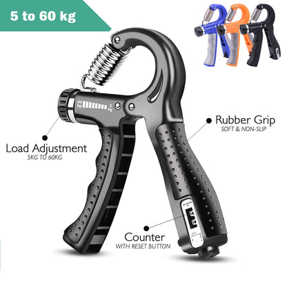 Automatic Counting Hand Gripper With Rubber Grip Adjustable Resistance Non-Slip Hand Grip Strength Trainer Fingers Wrist Forearm Exerciser Workout Gear Home Gym Exercise Equipment Hand Gripper 5-60KG Automatic Non-Slip Hand Strengthen