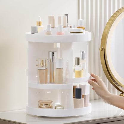 360° Rotating Acrylic Makeup Organizer – Multi-Tier Cosmetic Storage with Diamond-Cut Design