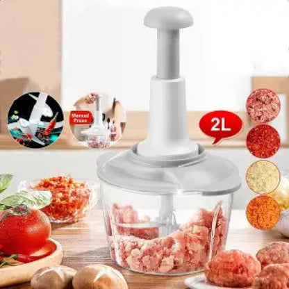 Hand Pat Food Processor - Hand press Chopper Machine Food Processor - Home Appliances - Small Kitchen Appliances / Meat Chopper Cutter / Handheld Vegetable Chopper / Mincer / Mixer / Blender to Chop Fruits - Onion / Chopper machine hand - Payaz Cutter