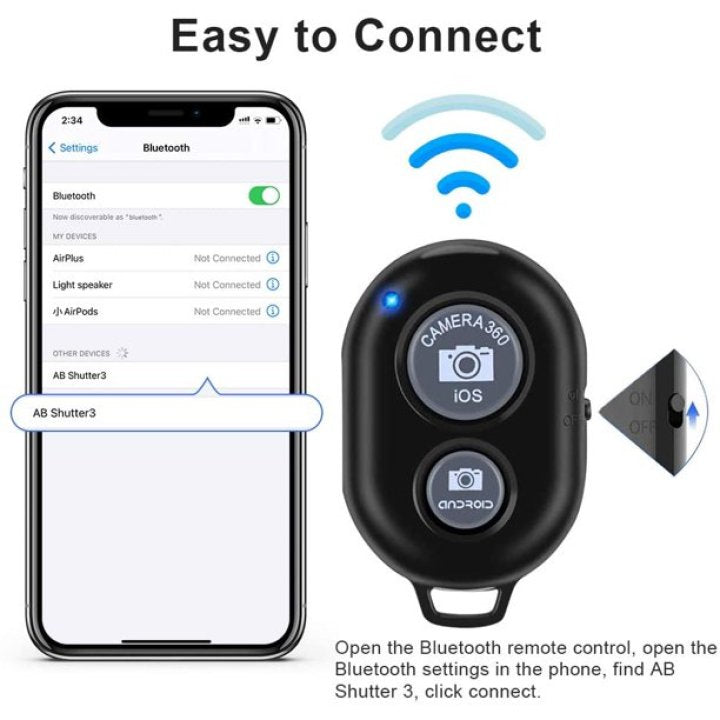 Bluetooth Shutter Camera Remote Control for iOS and Android Phones, Self-Timer, Long Distance Up to 10m