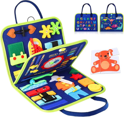 Reusable Montessori Busy Book for Toddlers – 4-Pages Educational Learning Toy with Stickers & Flashcards | Quiet Travel Activity Board for Kids Age 3+ | Early Skills & Motor Development