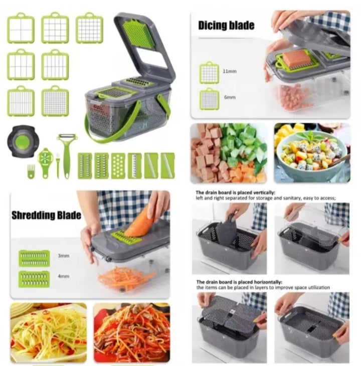 Kitchen Multifunctional Vegetable Cutter 22 Pcs Set | Slicer, Shredder, Dicer For Onion, Potato, Fruits & Vegetables | Household Food Chopper Set