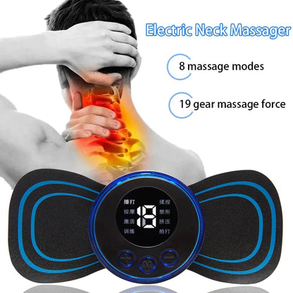 Full Body Mini Butterfly Massager Pad with 8 Modes & 19 Intensity Levels | Rechargeable Electric Massage Device for Neck, Back & Pain Relief | EMS TENS Therapy Machine for Men & Women