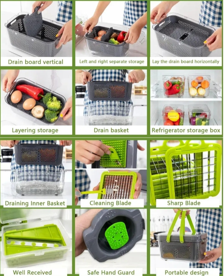 Kitchen Multifunctional Vegetable Cutter 22 Pcs Set | Slicer, Shredder, Dicer For Onion, Potato, Fruits & Vegetables | Household Food Chopper Set