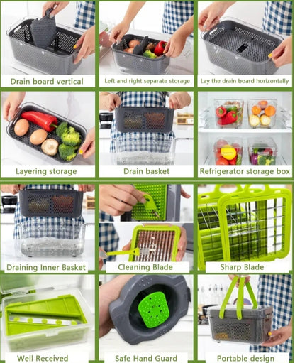 Kitchen Multifunctional Vegetable Cutter 22 Pcs Set | Slicer, Shredder, Dicer For Onion, Potato, Fruits & Vegetables | Household Food Chopper Set