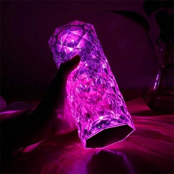 16 Colors Diamond Rose Crystal Touch Lamp Bedside Acrylic Usb Rechargeable Table Lamp - With Remote