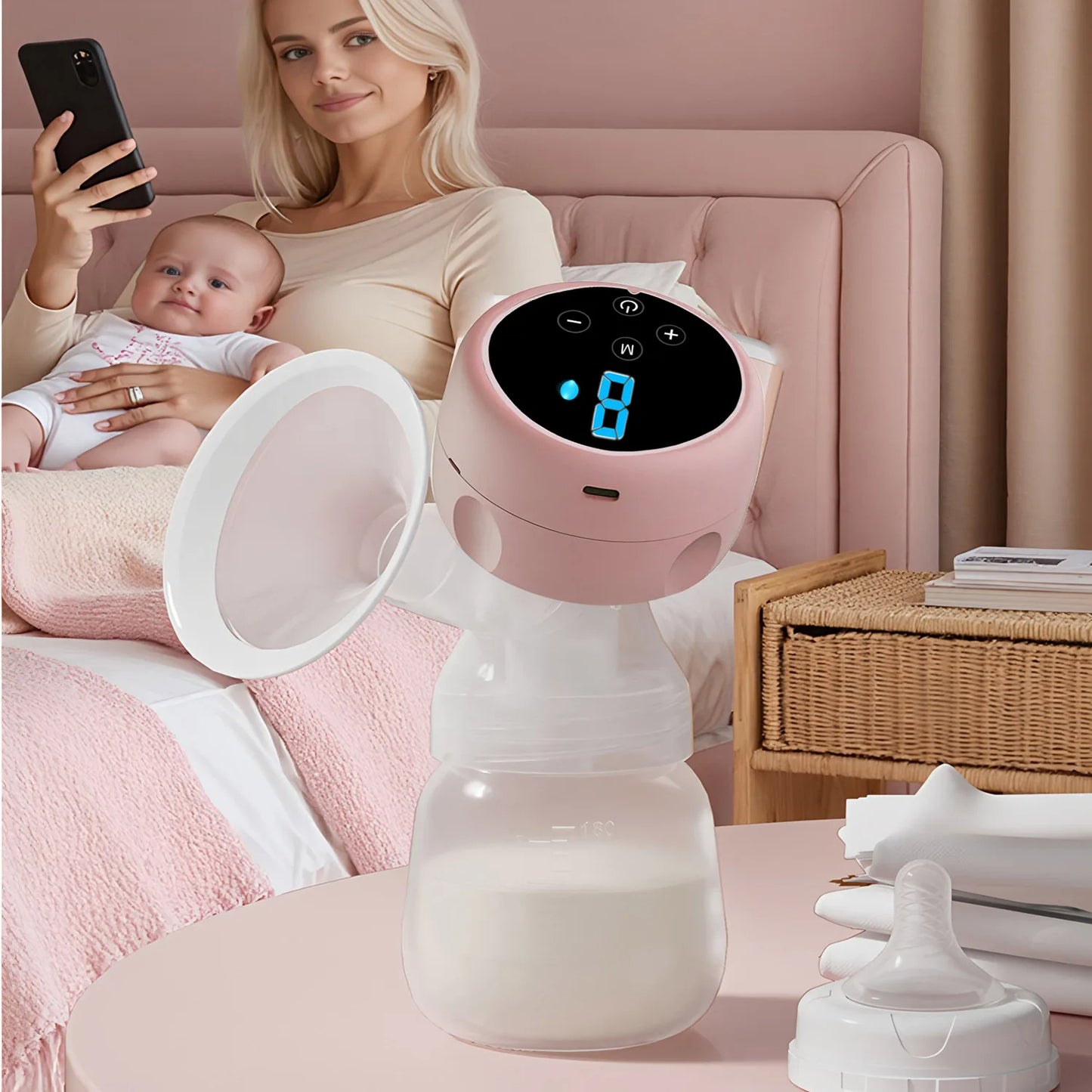 Rechargeable Electric Breast Pump 160 ml – High Suction, Silent & Comfortable Breastfeeding Pump with Portable Wireless Design, Painless Milk Extraction, Anti-Backflow Safety & Food-Grade BPA-Free Bottle for Moms