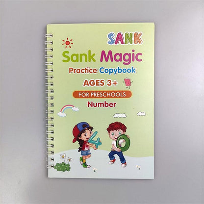 Magic Practice Copybook Set 4 Books, Magic Pen & 10 Ink Refills Montessori Children Tracing Sank Calligraphy Handwriting First Preschool Baby Learning Books for Kids