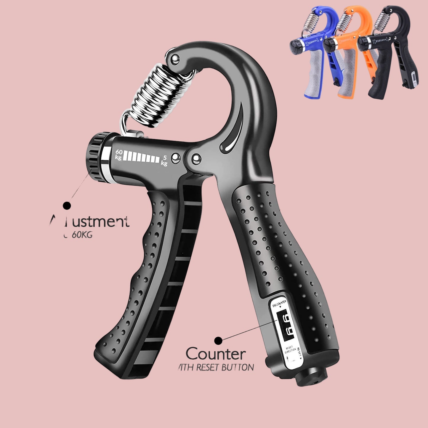 Automatic Counting Hand Gripper With Rubber Grip Adjustable Resistance Non-Slip Hand Grip Strength Trainer Fingers Wrist Forearm Exerciser Workout Gear Home Gym Exercise Equipment Hand Gripper 5-60KG Automatic Non-Slip Hand Strengthen