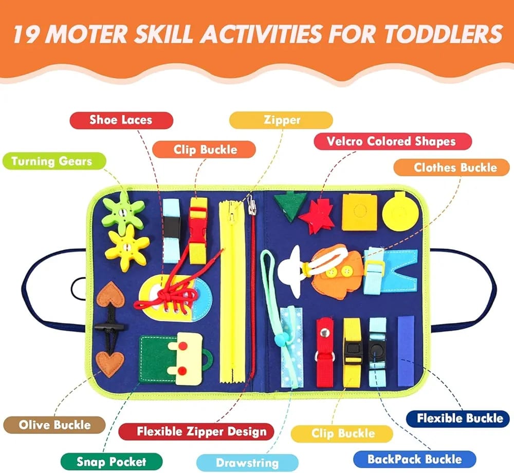 Reusable Montessori Busy Book for Toddlers – 4-Pages Educational Learning Toy with Stickers & Flashcards | Quiet Travel Activity Board for Kids Age 3+ | Early Skills & Motor Development
