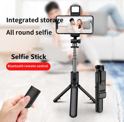 4 in 1 Wireless Selfie Stick Tripod with Bluetooth Shutter & Light | Foldable, Extendable up to 70CM – Compatible with All Phones
