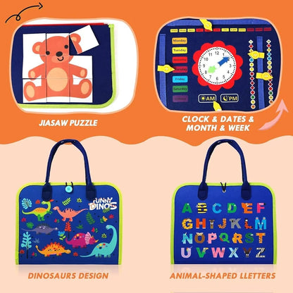 Reusable Montessori Busy Book for Toddlers – 4-Pages Educational Learning Toy with Stickers & Flashcards | Quiet Travel Activity Board for Kids Age 3+ | Early Skills & Motor Development