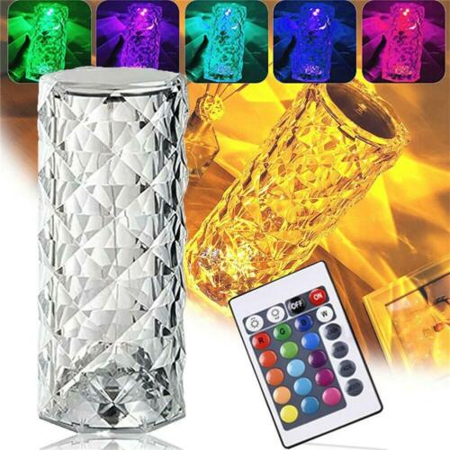 16 Colors Diamond Rose Crystal Touch Lamp Bedside Acrylic Usb Rechargeable Table Lamp - With Remote