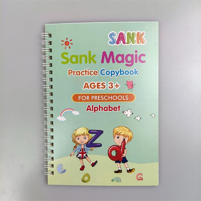 Magic Practice Copybook Set 4 Books, Magic Pen & 10 Ink Refills Montessori Children Tracing Sank Calligraphy Handwriting First Preschool Baby Learning Books for Kids
