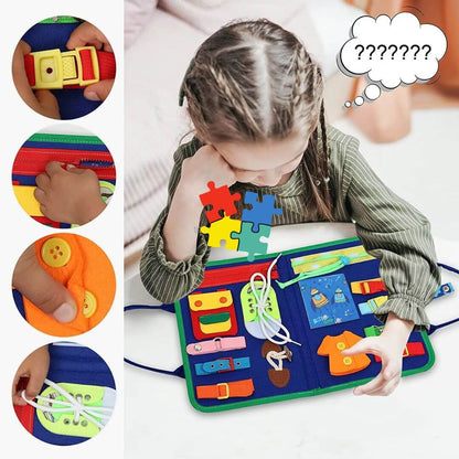 Reusable Montessori Busy Book for Toddlers – 4-Pages Educational Learning Toy with Stickers & Flashcards | Quiet Travel Activity Board for Kids Age 3+ | Early Skills & Motor Development