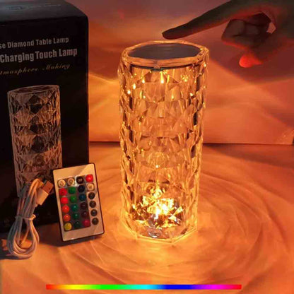 16 Colors Diamond Rose Crystal Touch Lamp Bedside Acrylic Usb Rechargeable Table Lamp - With Remote