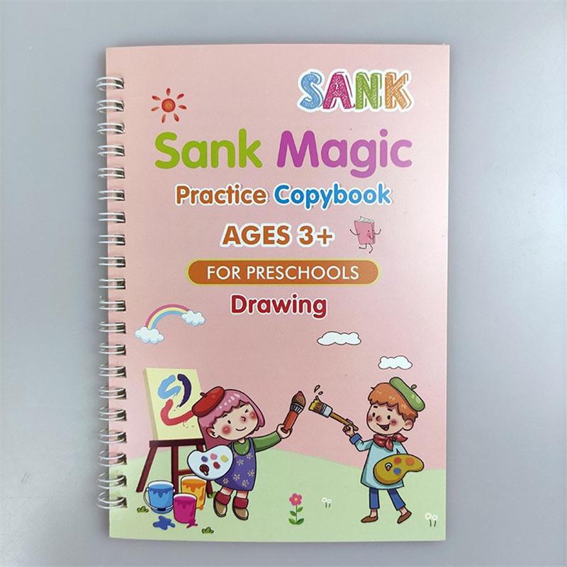 Magic Practice Copybook Set 4 Books, Magic Pen & 10 Ink Refills Montessori Children Tracing Sank Calligraphy Handwriting First Preschool Baby Learning Books for Kids