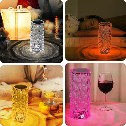 16 Colors Diamond Rose Crystal Touch Lamp Bedside Acrylic Usb Rechargeable Table Lamp - With Remote