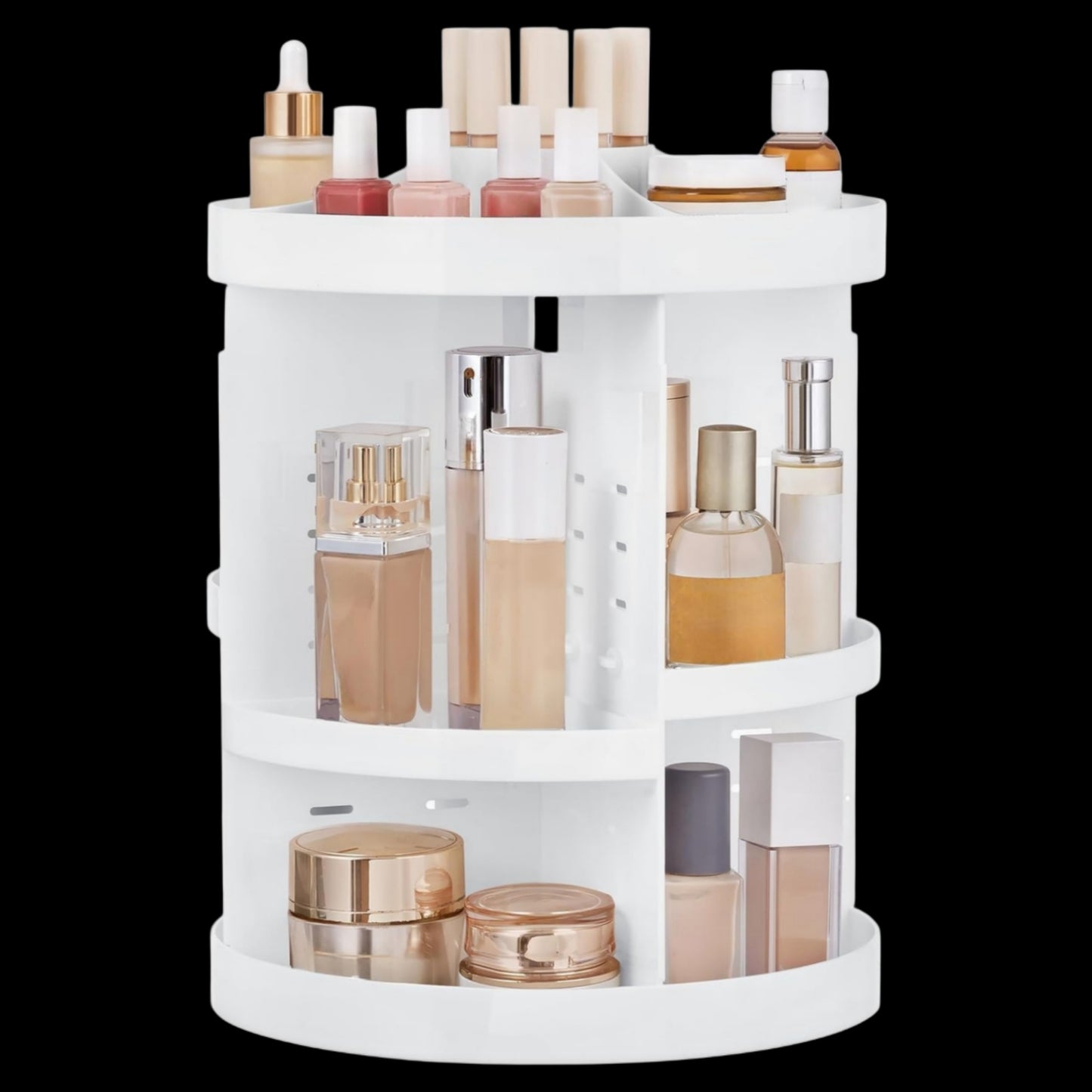 360° Rotating Acrylic Makeup Organizer – Multi-Tier Cosmetic Storage with Diamond-Cut Design